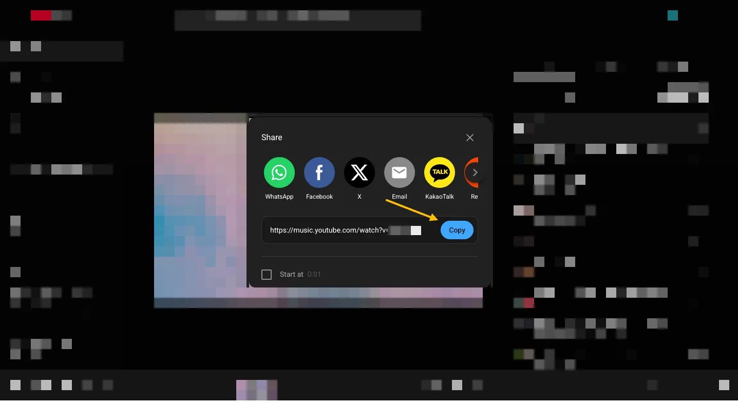 Copy the music URL using the Copy button.